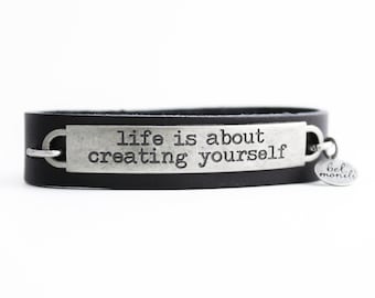 Creativity Bracelet, Quote Bracelet, Motivation Jewelry, New Life Gift, Life is About Creating Yourself, Literary Gift, Literary Bracelet