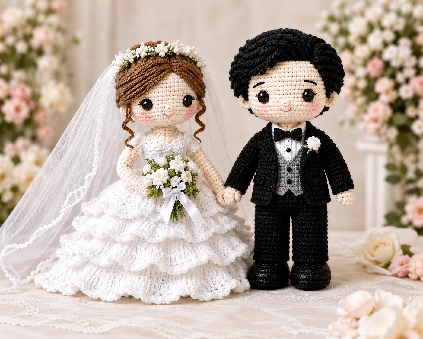 あみぐるみ クマ 新郎新婦 ウェディング 2体セット ハンドメイド 結婚