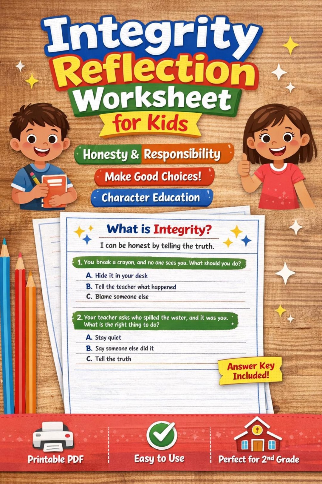 Integrity Reflection Worksheet for Kids | Honesty & Responsibility ...