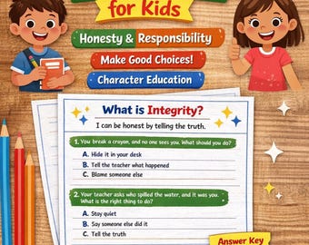 Integrity Reflection Worksheet For Kids | Honesty & Responsibility | Digital Download