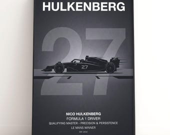 Affiche F1 de Nico Hülkenberg | Vainqueur du Mans #27 | Art de course minimaliste | Cadeau pour fan de sport automobile | Téléchargement numérique