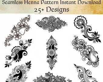 Lot floral motif cachemire Mehandi | Plus de 25 motifs au henné | Fleurs indiennes | Clipart Cachemire | Fleur bohème | Lime florale pour tatouage