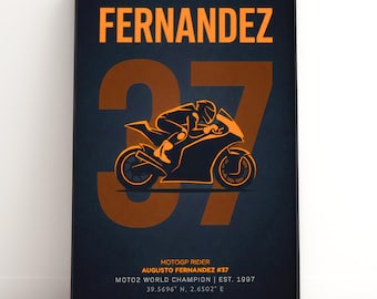 Affiche MotoGP d'Augusto Fernandez | #37 Champion Moto2 Art minimaliste | Cadeau pour fan de sport automobile | Décoration murale de course | Téléchargement numérique