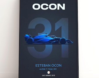 Esteban Ocon Alpine F1 | Illustration de course de champion GP3 | Cadeau pour fan de Formule 1 | Décoration murale pour sport automobile | Téléchargement numérique