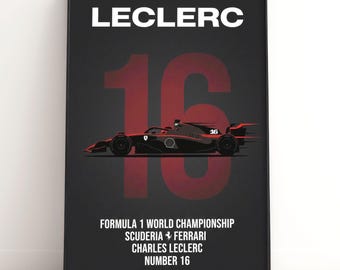 Affiche Ferrari F1 de Charles Leclerc | Décoration murale course Scuderia | Cadeau pour fan de Formule 1 | Impression de sport automobile | Téléchargement numérique