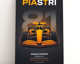Affiche McLaren F1 d'Oscar Piastri | Gagnant du sprint Racing Art | Cadeau pour fan de Formule 1 | Décoration murale pour sport automobile | Téléchargement numérique
