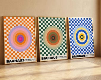 Lot de 3 impressions d'art Bauhaus, lot d'art mural abstrait, affiche géométrique, impression de cercle rétro, décoration moderne Mid-Century, téléchargement numérique
