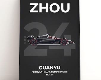 Affiche Alfa Romeo F1 de Zhou Guanyu | Art mural course minimaliste | Cadeau pour fan de Formule 1 | Impression de sport automobile | Téléchargement numérique