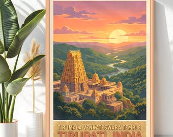 du temple de Tirumala Venkateswara de Zazzle.be Liste d'envies Vous avez des idées ? Tirupati Inde paysage coucher de soleil | Seigneur Venkateshwara Art | Décoration spirituelle hindoue | Téléchargement numérique