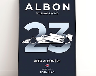 Affiche F1 d'Alex Albon Williams | Art minimaliste de course de Formule 1 | Cadeau pour fan de sport automobile | Décoration murale | Téléchargement numérique