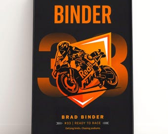 Affiche Brad Binder 33 | Décoration murale de course de motos MotoGP | Impression KTM Motorsport | Décoration homme des cavernes | Téléchargement numérique