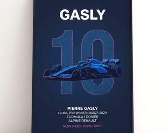 Affiche Pierre Gasly F1 | Gagnant de la course alpine de Monza Illustration | Cadeau pour fan de Formule 1 | Décoration murale pour sport automobile | Téléchargement numérique