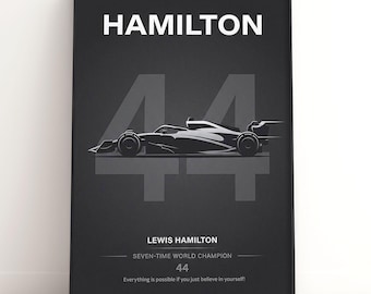 Affiche Lewis Hamilton F1 | 7x champion du monde | Art mural Formule 1 | Impression Mercedes Racing | Cadeau sport automobile | Téléchargement numérique