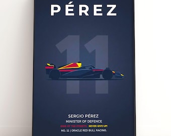 Affiche Red Bull F1 de Sergio Perez | Décoration murale Checo Racing | Cadeau pour fan de Formule 1 | Impression de sport automobile | Téléchargement numérique