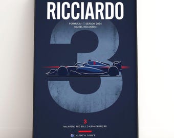 Affiche F1 de Daniel Ricciardo | Impression d'art de blaireau de miel | Cadeau pour fan de Formule 1 | Art mural sport automobile | Décoration de course | Téléchargement numérique