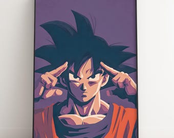 Impression d'art de transmission instantanée de Goku | Décoration murale Dragon Ball Z violette | Cadeau pour fan d'anime | Style manga | Téléchargement numérique