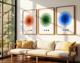 Lot de 3 impression minimaliste Bauhaus, lot d'affiches cercle monochrome, art mural abstrait dégradé, décoration géométrique moderne, téléchargement numérique