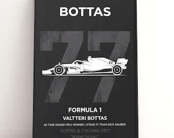 Affiche F1 de Valtteri Bottas | Art mural minimaliste de sport automobile | Cadeau pour fan de Formule 1 | Impression de course | Téléchargement numérique