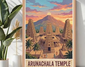 du temple d'Arunachala de Zazzle.be Liste d'envies Vous avez des idées ? Art de voyage en Inde à Tiruvannamalai | décoration murale hindoue vintage | Inde du Sud spirituelle impression | Téléchargement numérique