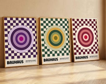 Lot de 3 impressions d'art Bauhaus, lot d'affiches géométriques rétro, art mural abstrait cercle, décoration moderne Mid-Century, téléchargement numérique imprimable
