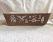 Vintage Pyrex white on brown Early American refrigerator dish (no lid) model 503.