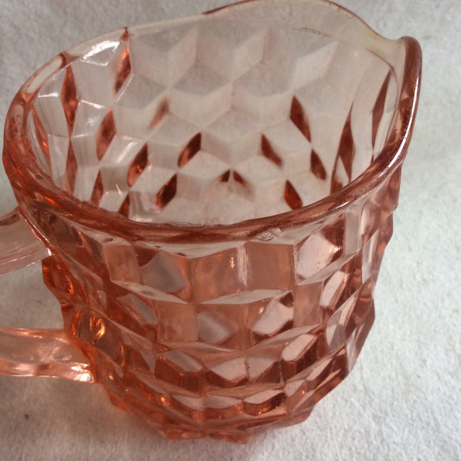 Pretty Pink Cube Pattern Depression Glass Creamer and Sugar Etsy