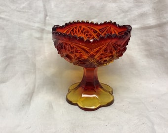 Vintage Amberina Glass Compote Dish, Sawtooth Edge