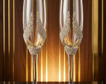 Copas de champán de boda personalizadas para pareja / Regalo de aniversario / Copas de champán de cristal
