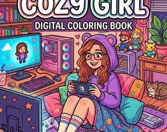 Libro de Colorear Chicas Gamer Estética Cozy Kawaii PDF + PNG Descarga Digital Páginas Imprimibles para Adolescentes y Adultos