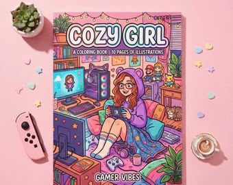 Cozy Gamer Girl Coloring Book: Kawaii Lofi Scenes (PDF + PNG Download)