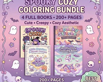 Spooky Cozy Coloring Book Bundle, Creepy Kawaii Halloween Collection (Digital Download)