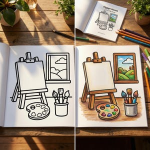 High resolution printable coloring page showing a detailed aesthetic bookshelf filled with succulents, books, and small decorative candles in clean black line art.