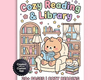 Cozy Reading Coloring Book, Library Nook Pages, Stress Relief (Digital Download)