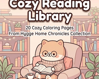 Gemütliches Lesen Malvorlagen PDF | Bibliothek Nook Printable | Buchliebhaber Self Care Line Art