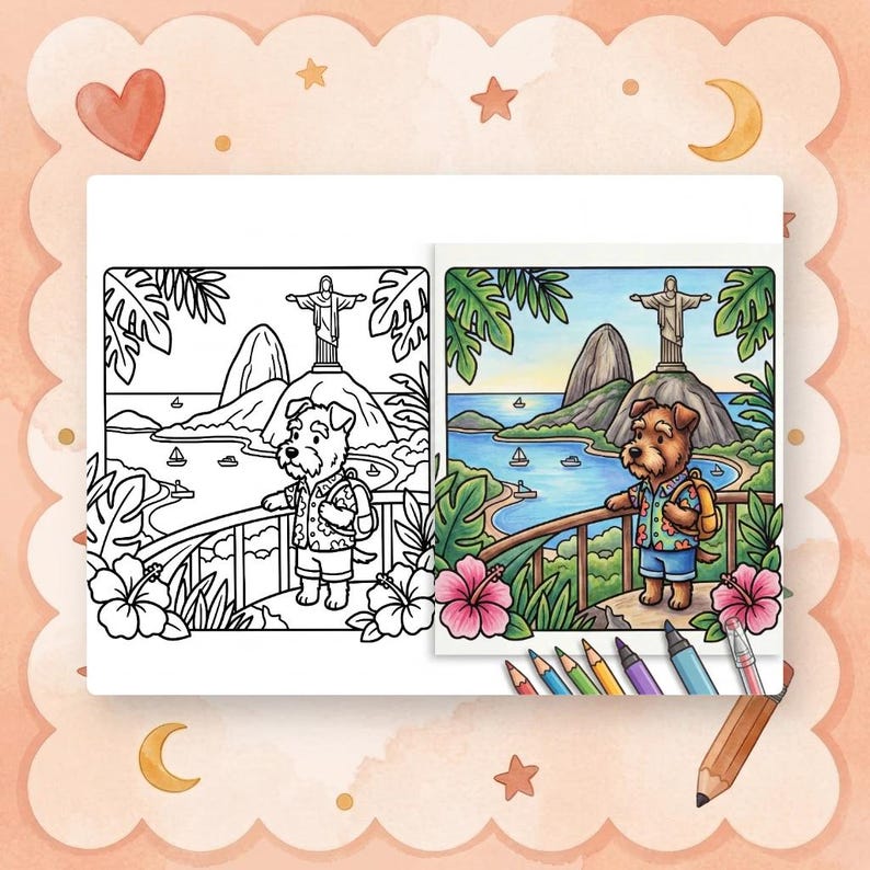 High resolution line art page of a cat sitting in front of the Eiffel Tower eating ice cream, bold and easy style for coloring.