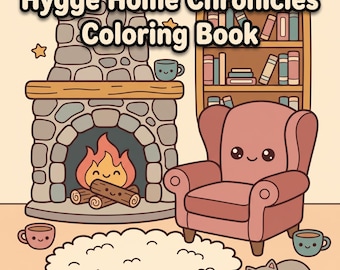 Hygge Malbuch PDF | Gemütliches Haus Szenen Printable | Erwachsene Selbstfürsorge Bold Line Seiten