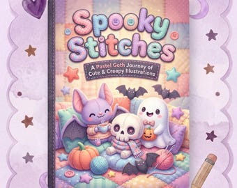 Spooky Stitches Pastel Goth Malbuch | 53 Gruselige Seiten (PDF + PNG Download)