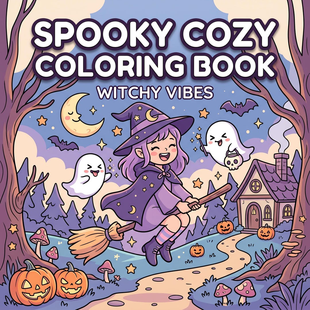 Spooky Cozy Coloring Book PDF PNG | Witchy Herbalist Ghost Friends ...