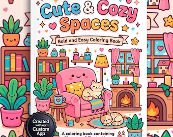 Cozy Spaces Coloring Book, Hygge Home Objects, Stress Relief Activity (PDF Download)