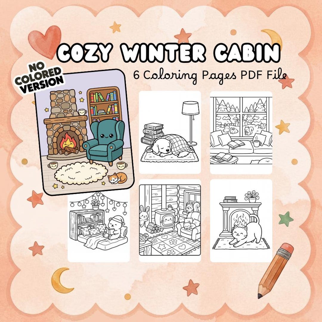 Cozy Winter Cabin Coloring Pages PDF | Snowy Hygge Printable ...