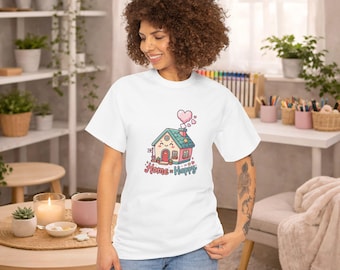 Home is Happy T-Shirt – Cozy Illustrated House, Pastel Tee