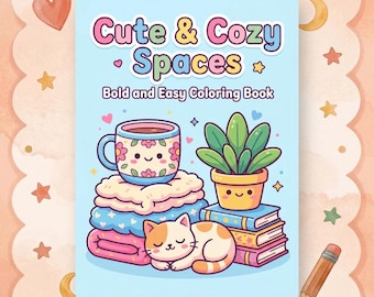 Gemütliche Räume Malbuch, Hygge Objekte, Stressabbau Aktivität (PDF Download)