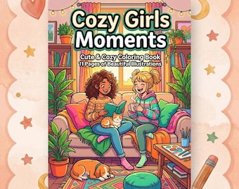 Hygge Mädchen Malbuch: Gemütliche Momente, klare Linien, Stressabbau (PDF + PNG)