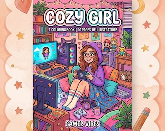 Cozy Gamer Girl Malbuch: Kawaii Lofi Szenen (PDF + PNG Download)