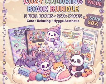 Cozy Coloring Book Bundle, 5 Books, 250+ Pages (PDF Download)