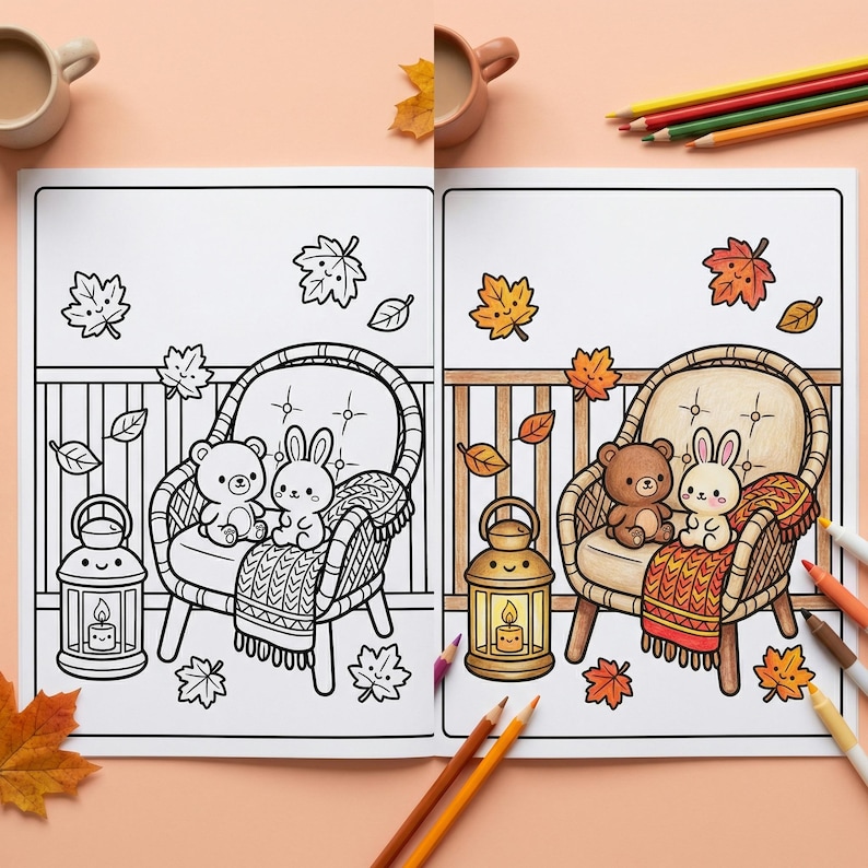 Mega Pack 5 Libros Colorear PDF, 250+ Páginas Hogar Acogedor e Hygge, Líneas Gruesas para Marcadores de Alcohol, Alivio del Estrés imagen 10