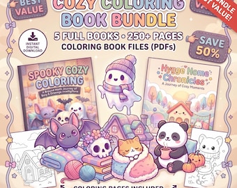 Pacchetto di libri da colorare "Cozy Coloring Book Bundle", 5 libri, oltre 250 pagine (download in PDF)