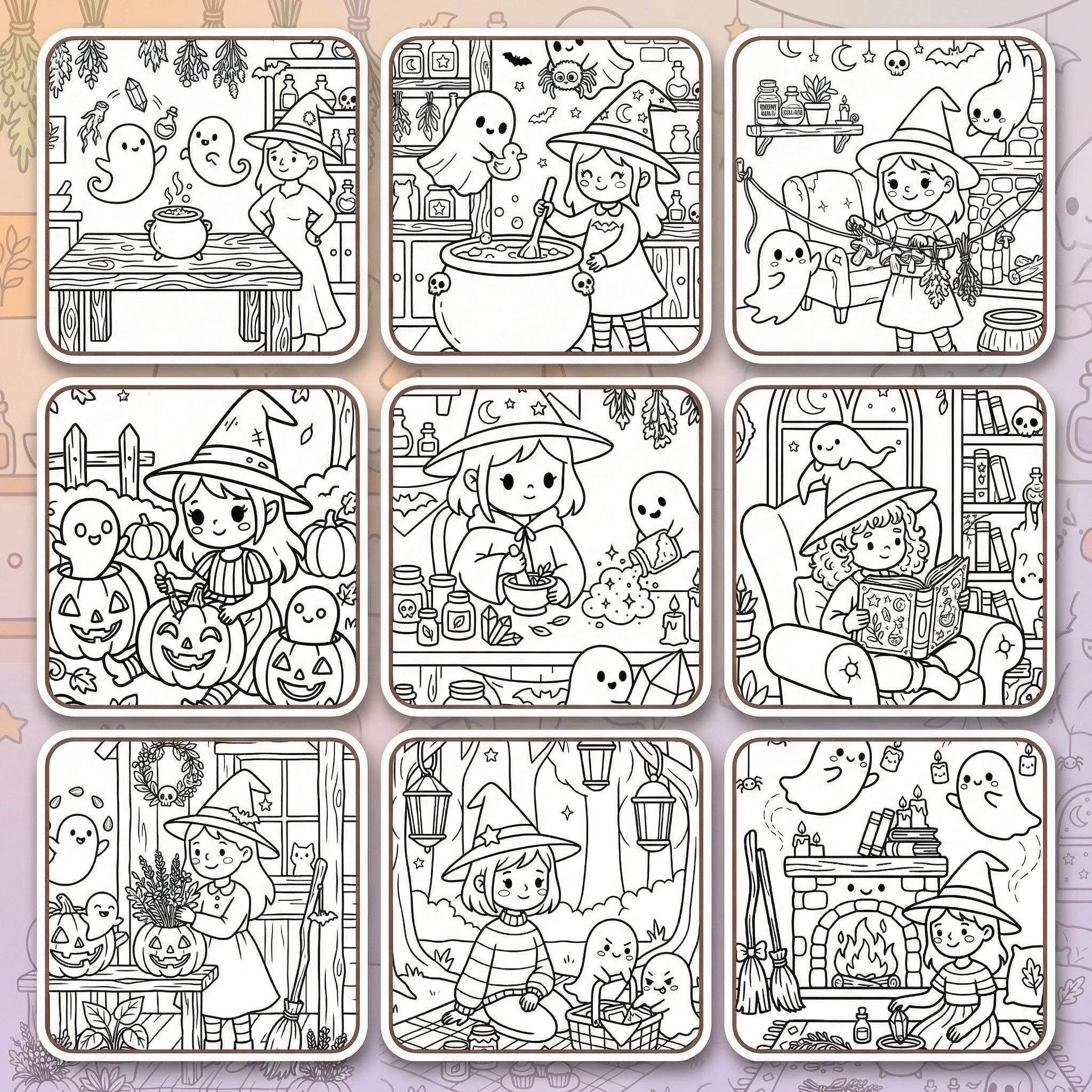 Spooky Cozy Coloring Book PDF PNG | Witchy Herbalist Ghost Friends ...