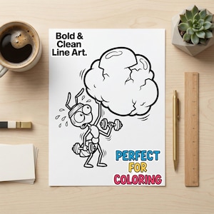 A high resolution printable page showing a weird and absurd looking silly animal with thick bold outlines waiting to be colored.