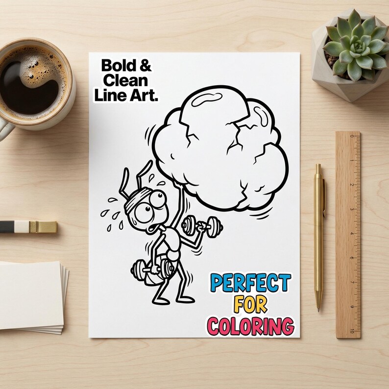 A high resolution printable page showing a weird and absurd looking silly animal with thick bold outlines waiting to be colored.